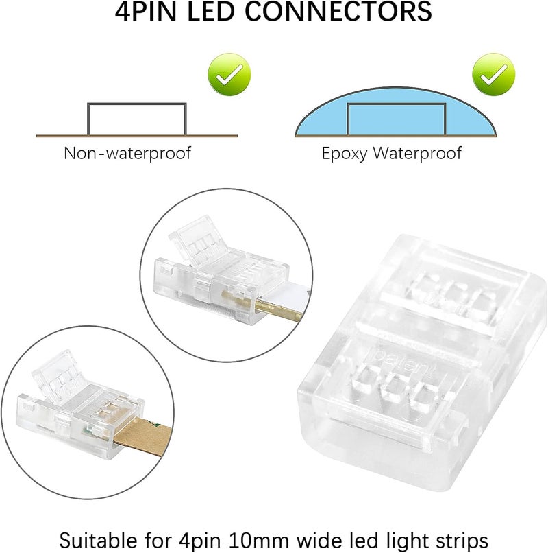 RGBZONE 10 Pcs 4 Pin LED Connector, Strip to Strip RGB Connector for 10mm Waterproof or Non-Waterproof SMD 5050/3528 RGB LED Strip Lights - Image 3